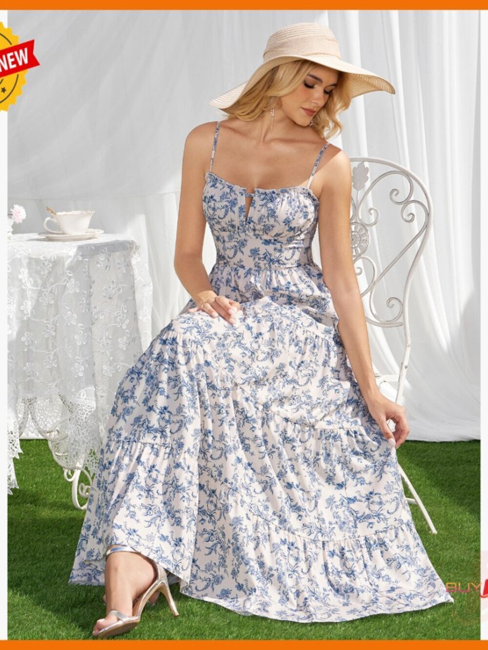 Spaghetti Strap Maxi Dress with Pockets, A-Line, Smocked, Wedding Guest - Picture 6 of 7